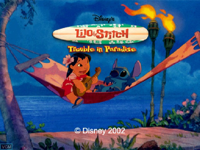 Title screen of the game Lilo & Stitch - Trouble in Paradise on Sony Playstation