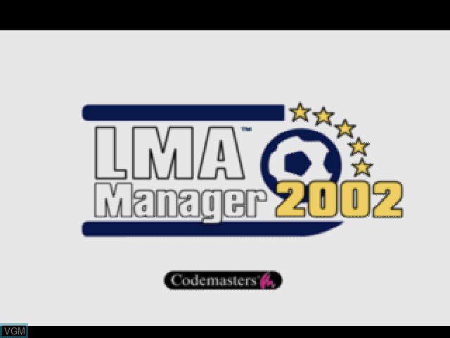 Title screen of the game LMA Manager 2002 on Sony Playstation