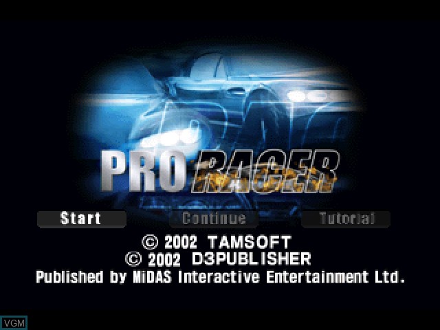Title screen of the game Pro Racer on Sony Playstation