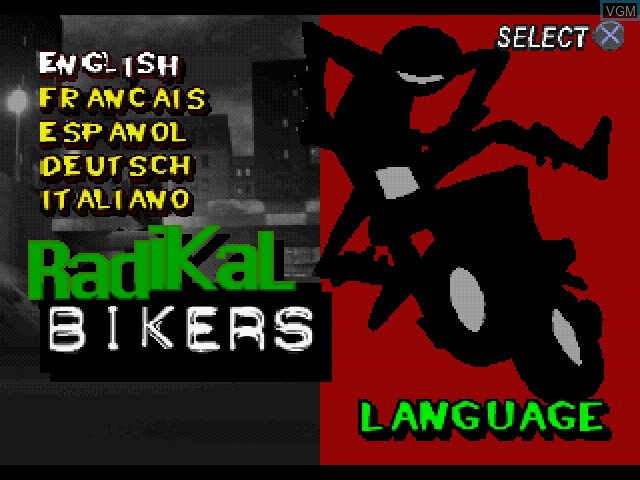 Title screen of the game Radikal Bikers on Sony Playstation