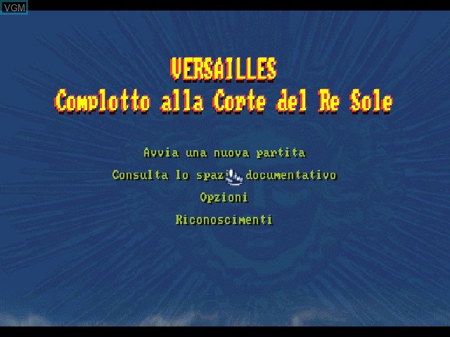 Title screen of the game Versailles - Complotto alla Corte del Re Sole on Sony Playstation
