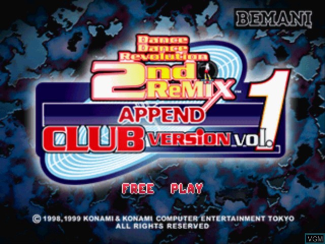 Title screen of the game Dance Dance Revolution 2nd Remix Append - Club Version Vol. 1 on Sony Playstation