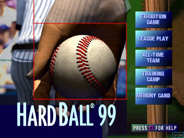 Title screen of the game HardBall 99 on Sony Playstation
