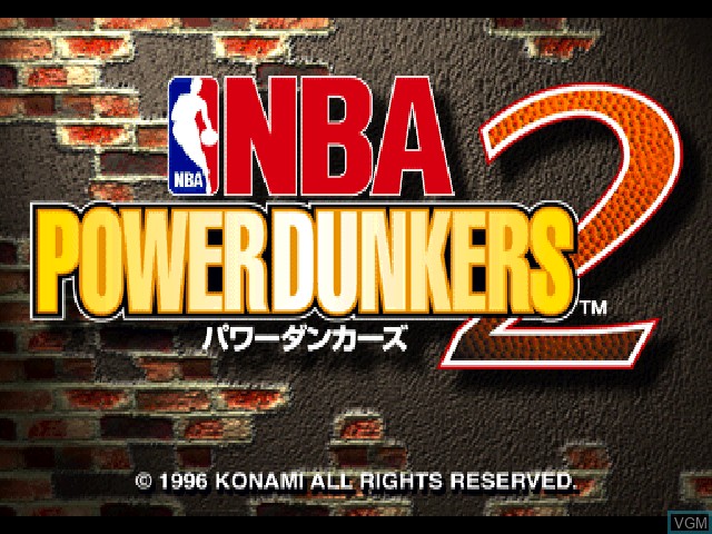 Title screen of the game NBA Power Dunkers 2 on Sony Playstation