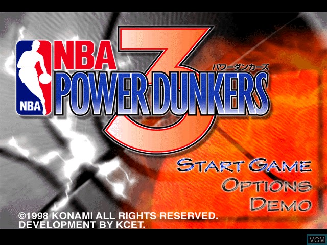 Title screen of the game NBA Power Dunkers 3 on Sony Playstation