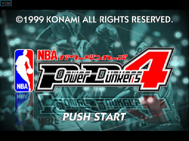 Title screen of the game NBA Power Dunkers 4 on Sony Playstation