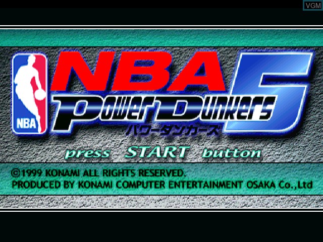 Title screen of the game NBA Power Dunkers 5 on Sony Playstation