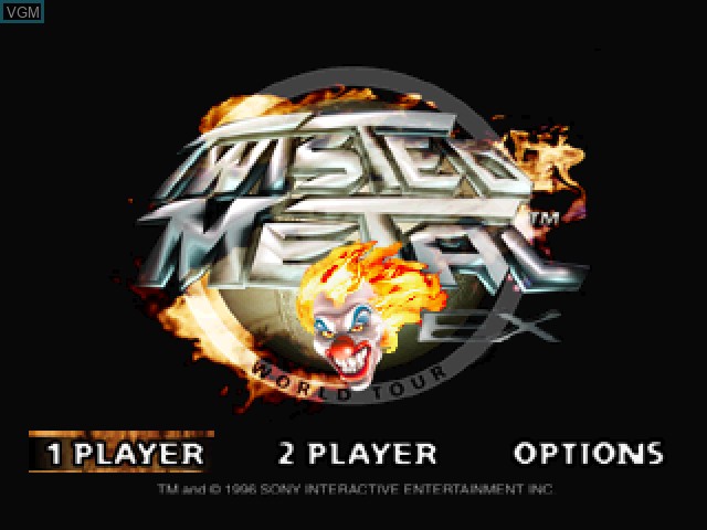 Title screen of the game Twisted Metal World Tour on Sony Playstation