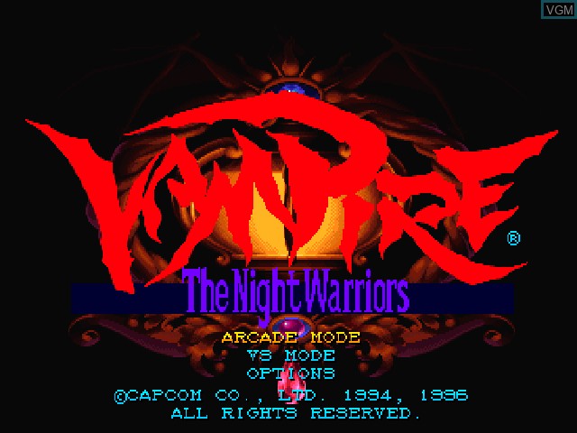 Title screen of the game Vampire - The Night Warriors on Sony Playstation