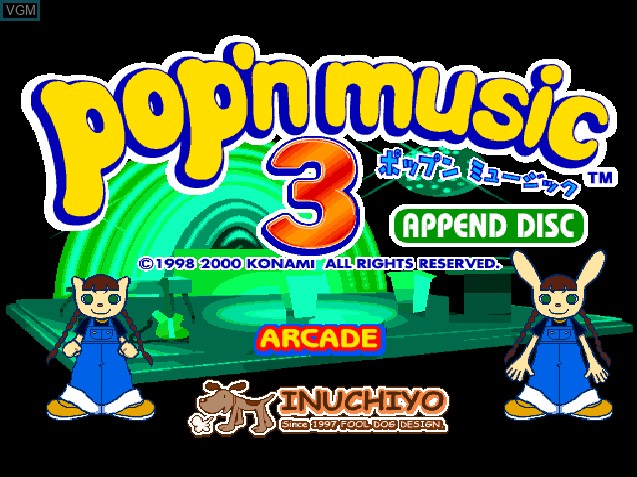 Title screen of the game Pop'n Music 3 Append Disc on Sony Playstation