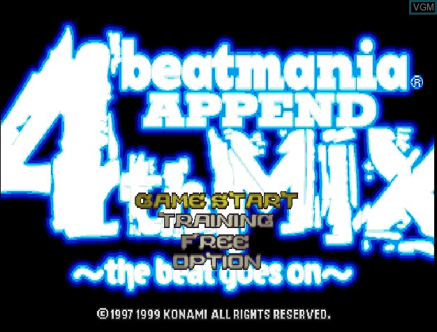 Title screen of the game BeatMania Append 4th Mix ~the beat goes on~ on Sony Playstation