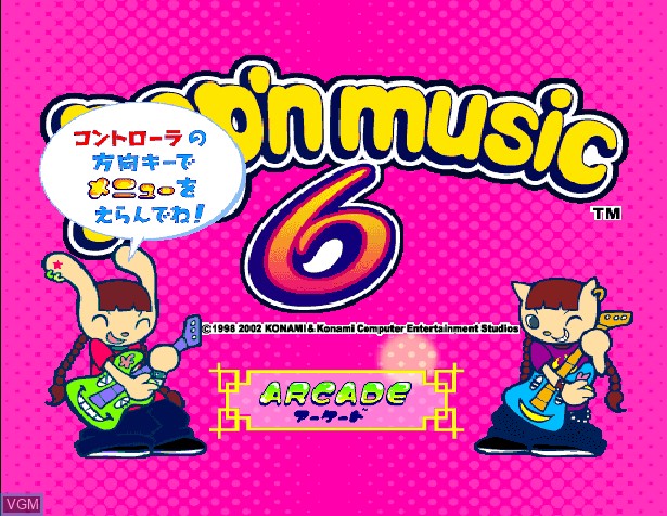 Title screen of the game Pop'n Music 6 on Sony Playstation