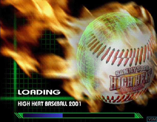 Title screen of the game Sammy Sosa High Heat Baseball 2001 on Sony Playstation