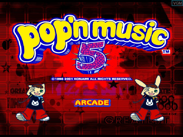 Title screen of the game Pop'n Music 5 on Sony Playstation