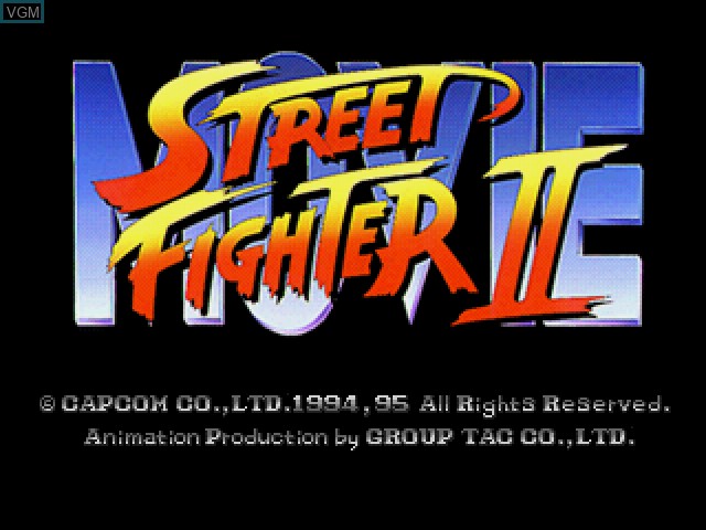 Title screen of the game Street Fighter II Movie on Sony Playstation