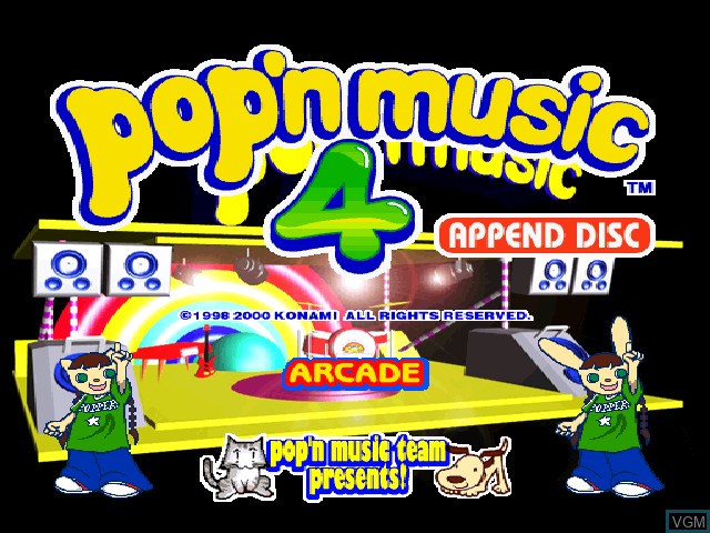 Title screen of the game Pop'n Music 4 Append Disc on Sony Playstation