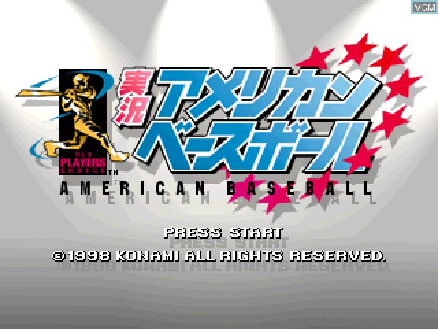 Title screen of the game Jikkyou American Baseball on Sony Playstation