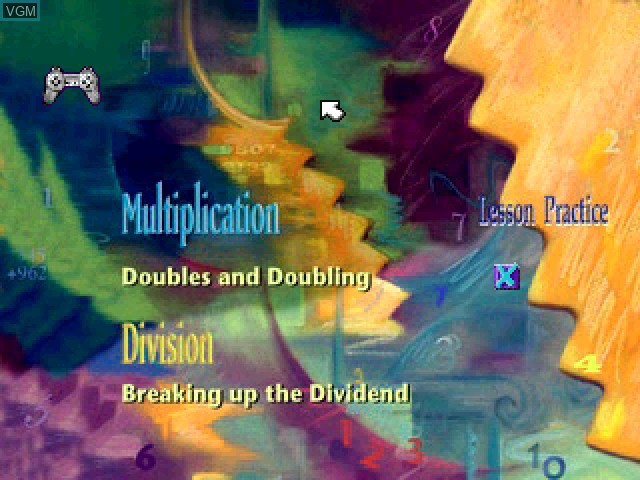Title screen of the game Math on the Move! - Multiplication/Division Intermediate on Sony Playstation