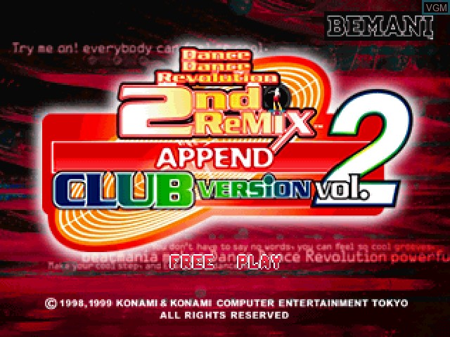 Title screen of the game Dance Dance Revolution 2nd Remix Append - Club Version Vol. 2 on Sony Playstation