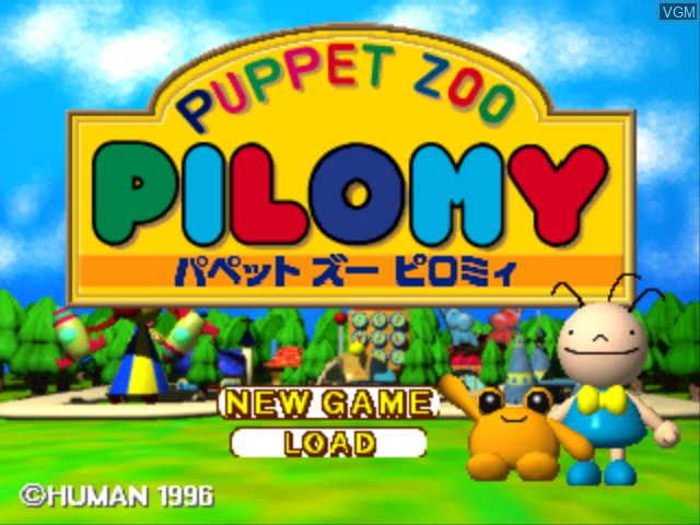 Title screen of the game Puppet Zoo Pilomy on Sony Playstation