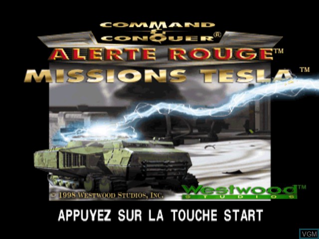 Title screen of the game Command & Conquer - Alerte Rouge - Mission Tesla on Sony Playstation