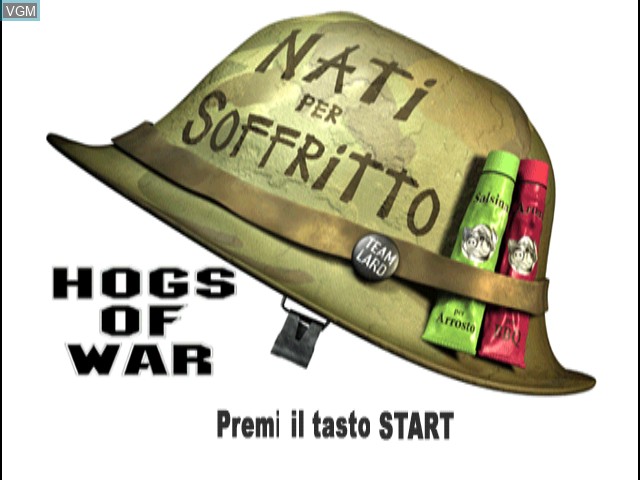 Title screen of the game Hogs of War - Nati per Soffritto on Sony Playstation