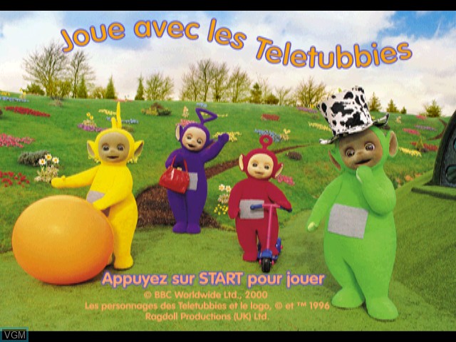 Title screen of the game Joue avec les Teletubbies on Sony Playstation