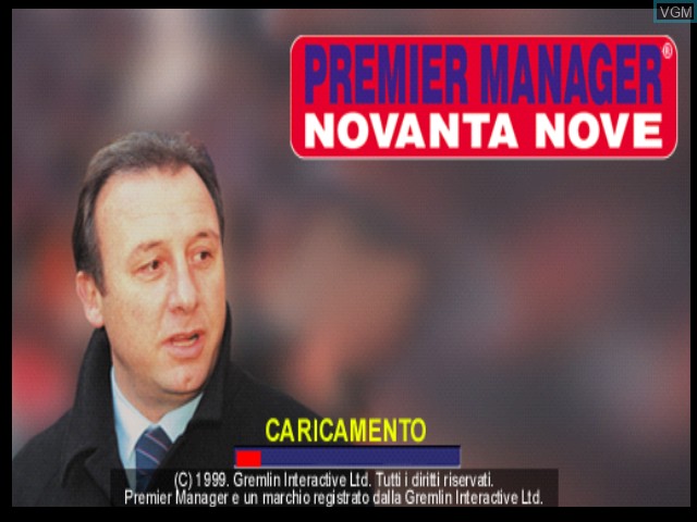 Title screen of the game Premier Manager Novanta Nove on Sony Playstation