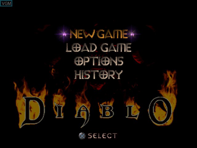 Menu screen of the game Diablo on Sony Playstation