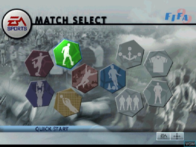 Menu screen of the game FIFA 99 on Sony Playstation