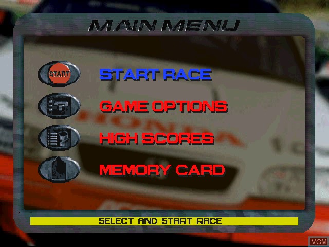Menu screen of the game TOCA Touring Car Championship on Sony Playstation