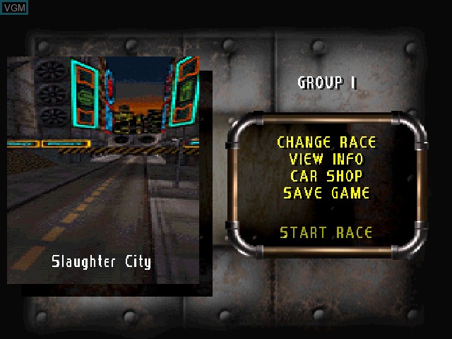 Menu screen of the game Carmageddon on Sony Playstation