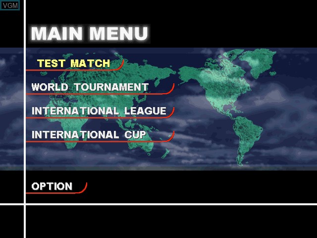 Menu screen of the game Super Shot Soccer on Sony Playstation