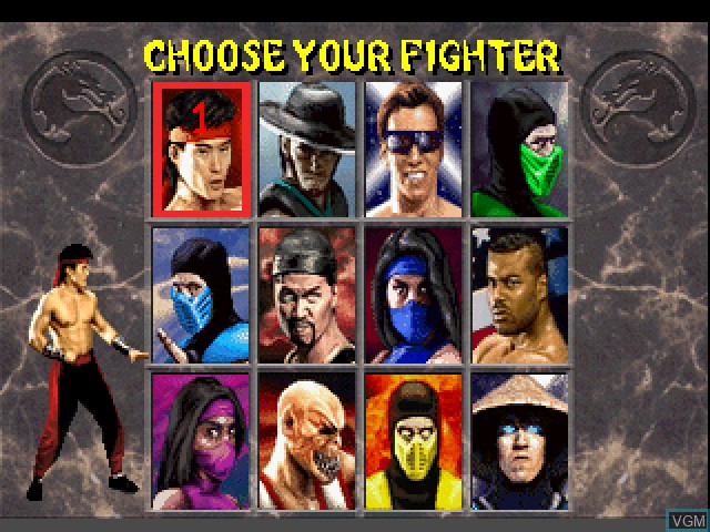 Menu screen of the game Mortal Kombat II on Sony Playstation