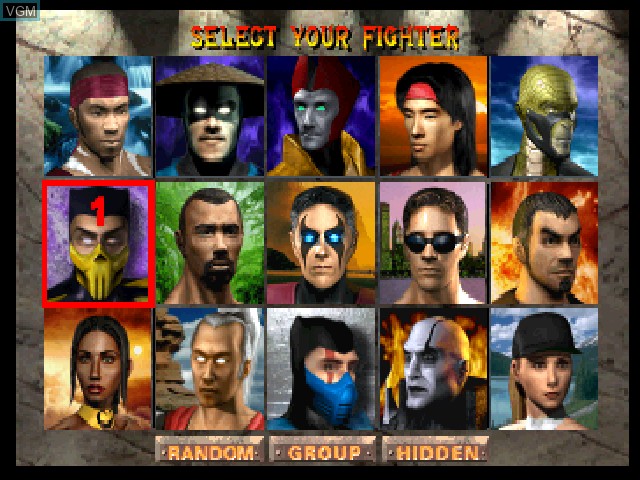 Menu screen of the game Mortal Kombat 4 on Sony Playstation