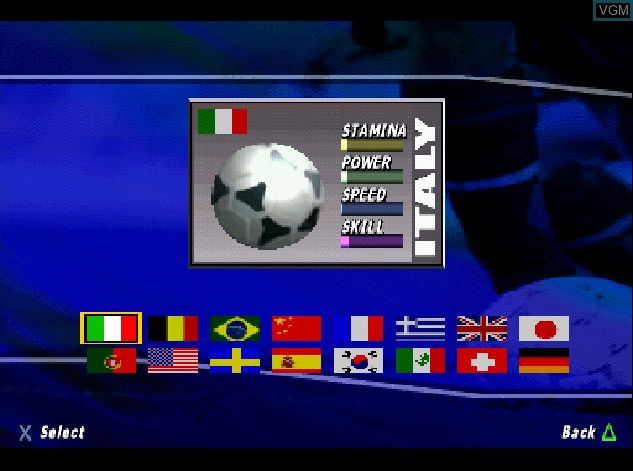 Menu screen of the game Football Madness on Sony Playstation