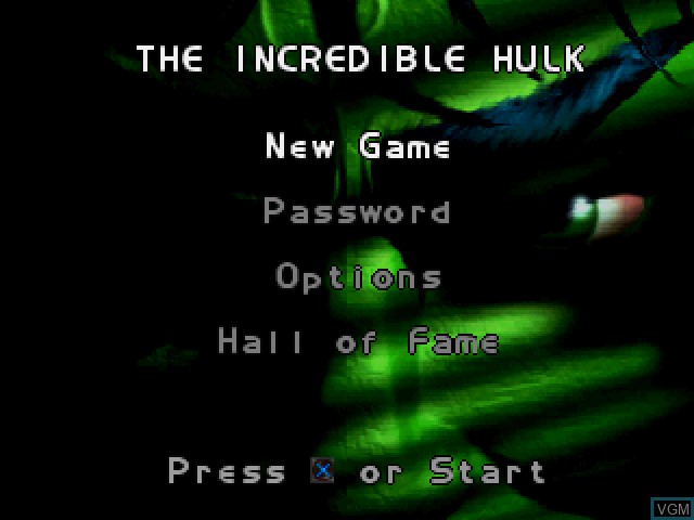 Menu screen of the game Incredible Hulk, The - The Pantheon Saga on Sony Playstation