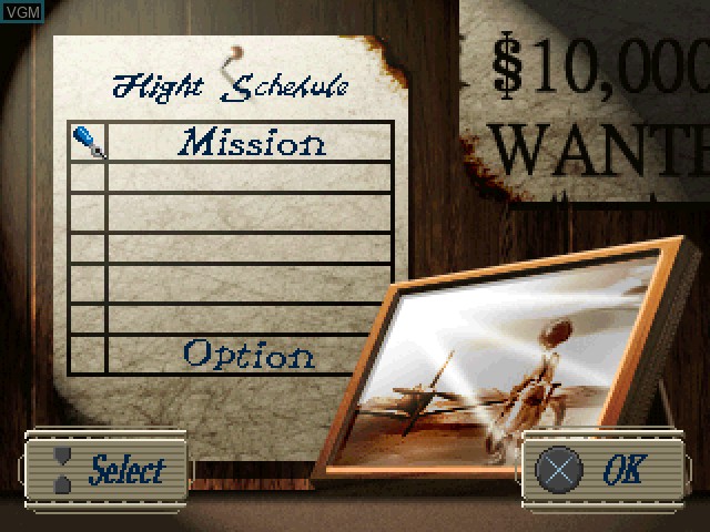 Menu screen of the game Aces of the Air on Sony Playstation