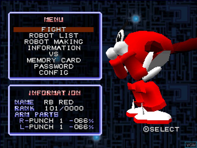 Menu screen of the game Robo Pit on Sony Playstation
