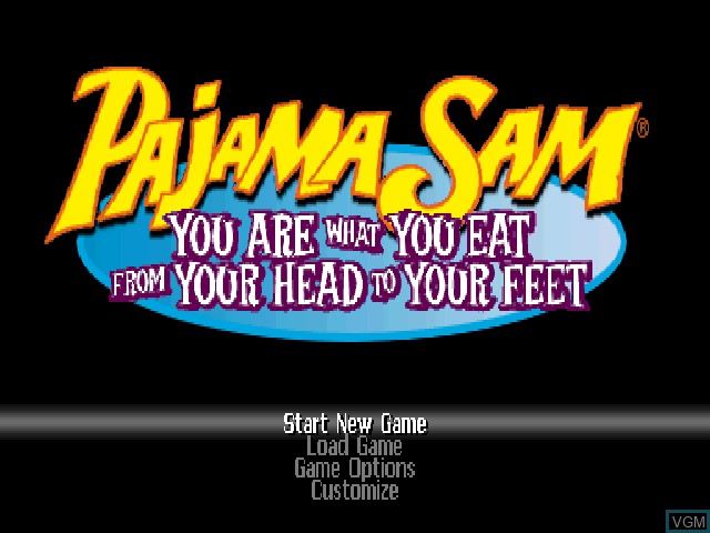 Menu screen of the game Pajama Sam - You are What you Eat from Your Head to Your Feet on Sony Playstation