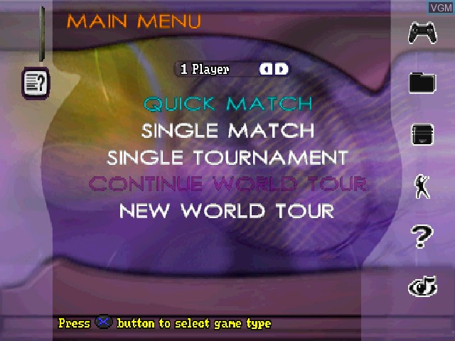 Menu screen of the game Actua Tennis on Sony Playstation