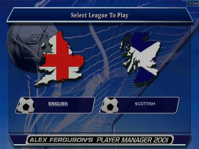 Menu screen of the game Alex Ferguson's Player Manager 2001 on Sony Playstation