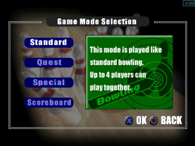 Menu screen of the game Bowling on Sony Playstation