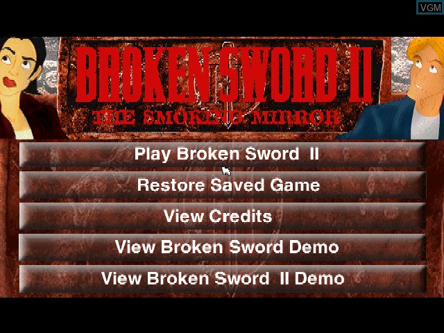Menu screen of the game Broken Sword II - The Smoking Mirror on Sony Playstation