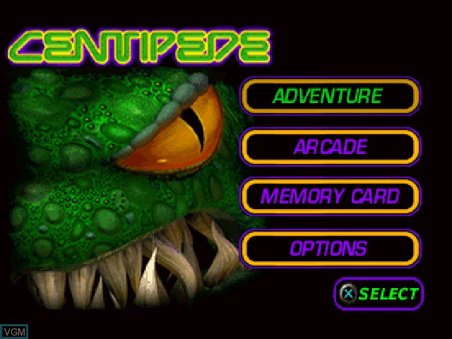 Menu screen of the game Centipede on Sony Playstation