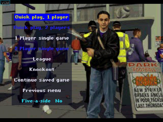 Menu screen of the game Complete Soccer Onside on Sony Playstation