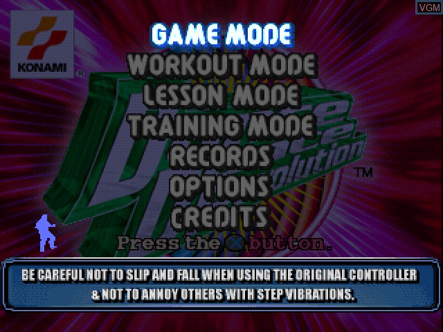 Menu screen of the game Dance Dance Revolution on Sony Playstation