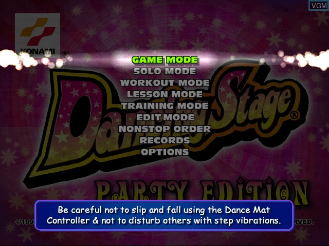 Menu screen of the game Dancing Stage Party Edition on Sony Playstation