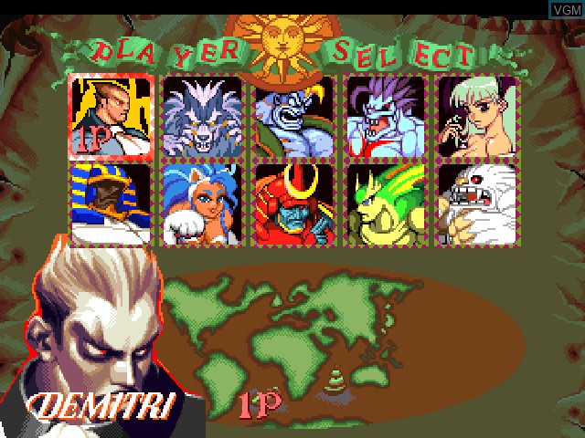 Menu screen of the game Darkstalkers - The Night Warriors on Sony Playstation