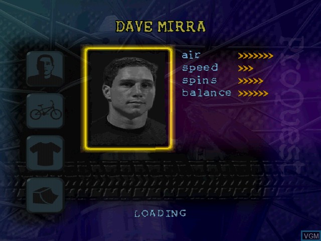 Menu screen of the game Dave Mirra Freestyle BMX on Sony Playstation